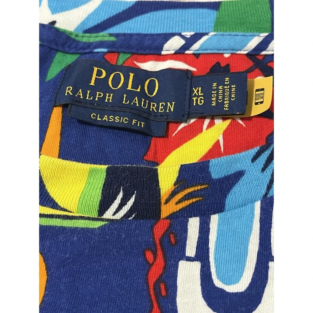 Polo Ralph Lauren Mens XL Floral Tropical Hawaiian Graphic Crew Neck T Shirt